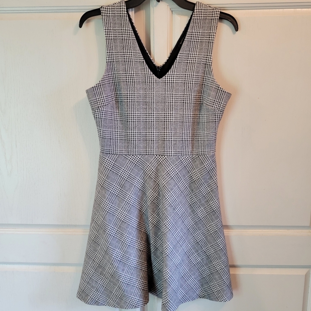Banana Republic Gray Black Plaid Fit & Flare Dress